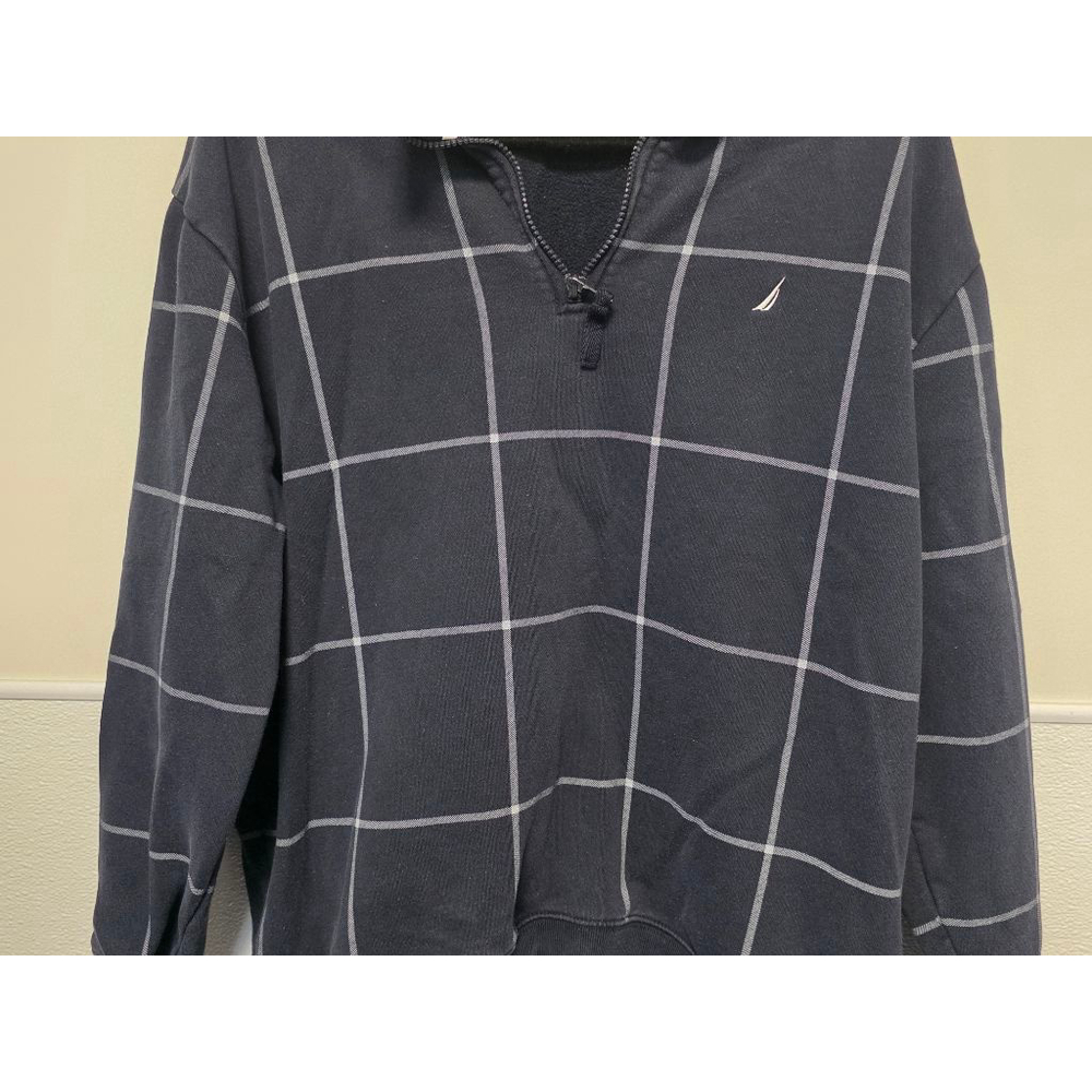 Men's Nautica Navy White Plaid 1/4 Zip Sweatshirt L - Picture 3 of 7
